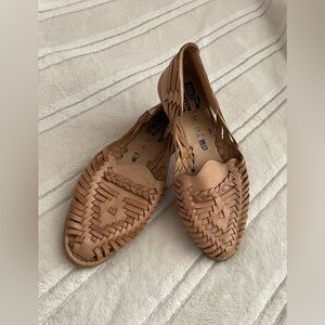 Braided Leather Huarache Flats in Tan by MIA